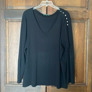 Ralph Lauren. Plus Size 3X. Black Long Sleeve V-Neck Top. Light-Weight